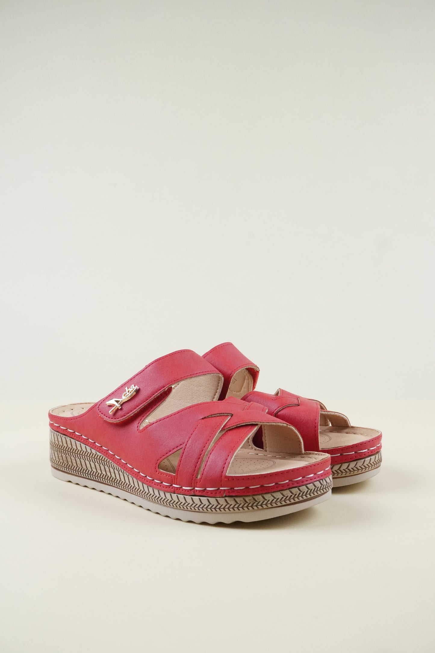 Open-Toe Wide-Fit Wedge Slippers 116 - Red