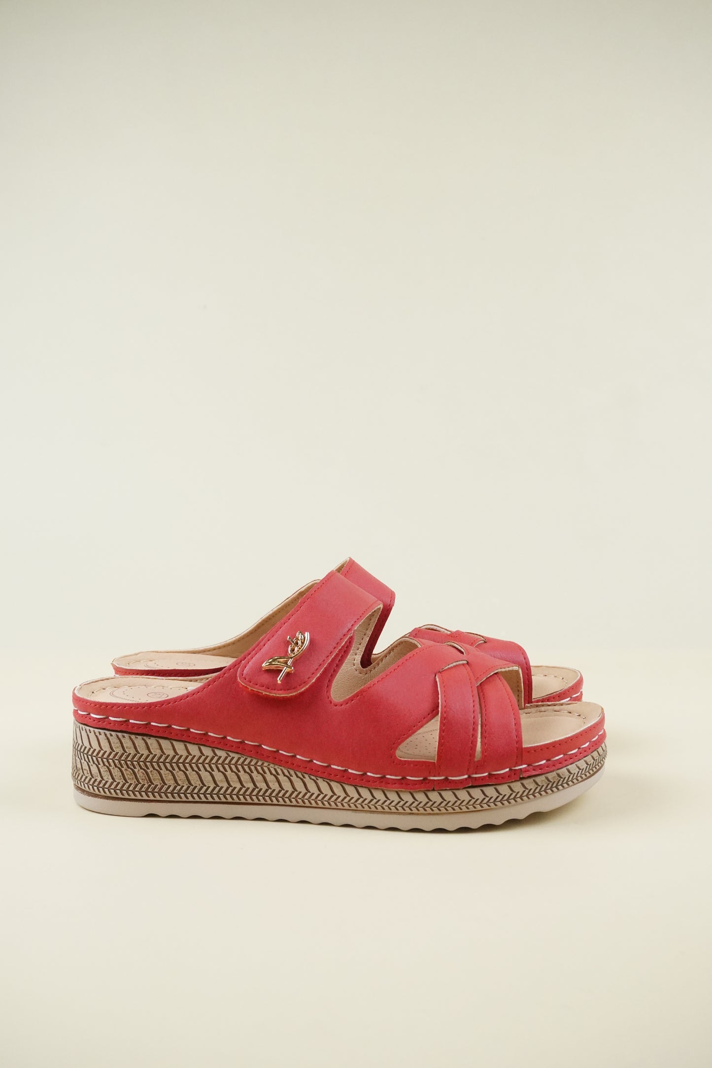 Open-Toe Wide-Fit Wedge Slippers 116 - Red