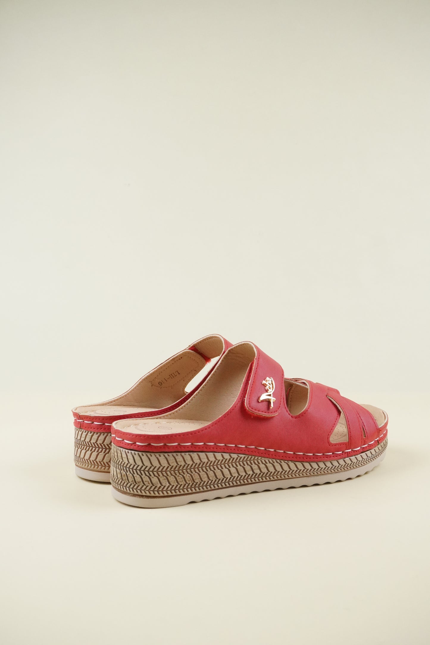 Open-Toe Wide-Fit Wedge Slippers 116 - Red