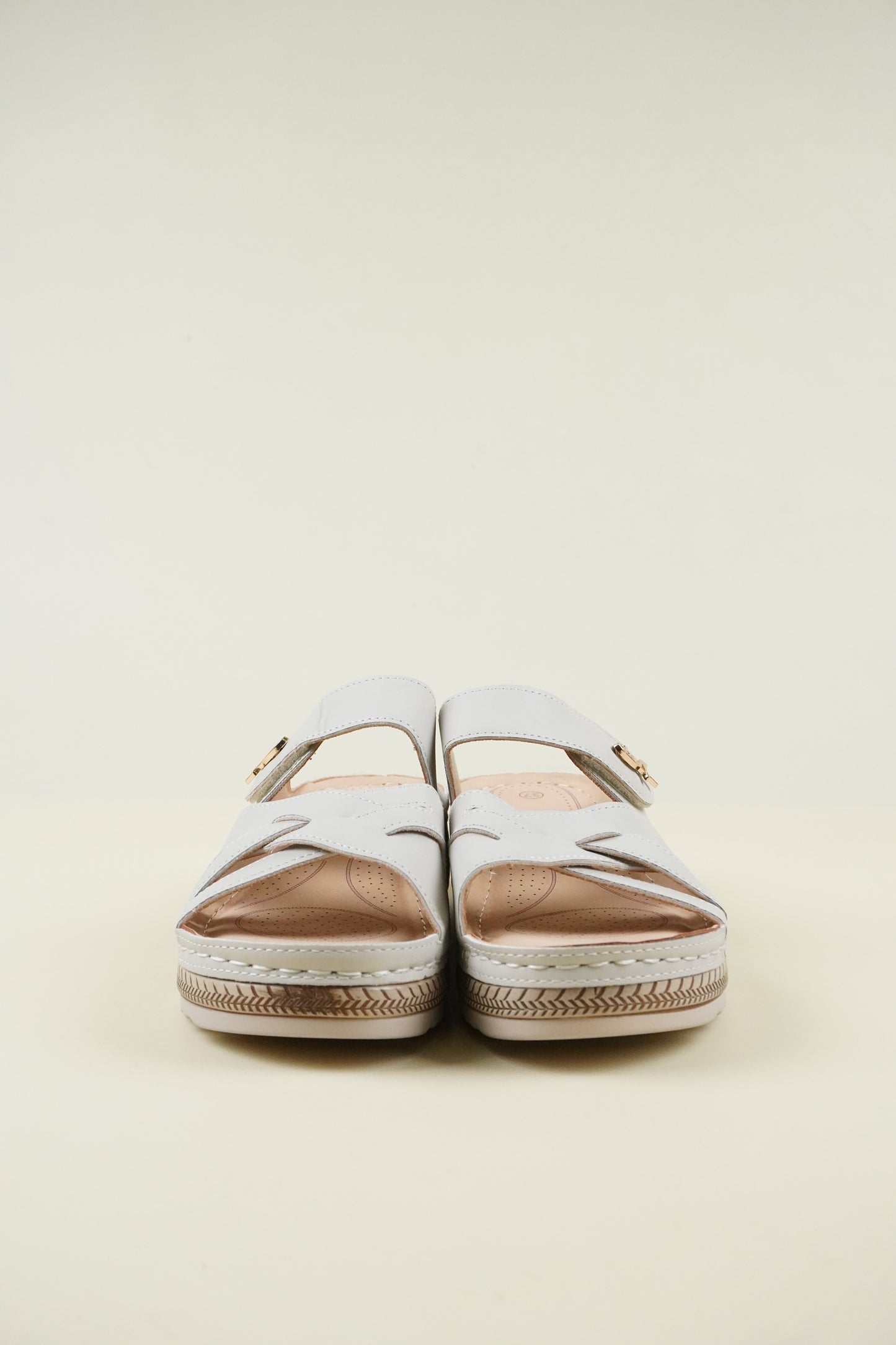 Open-Toe Wide-Fit Wedge Slippers 116 - Beige