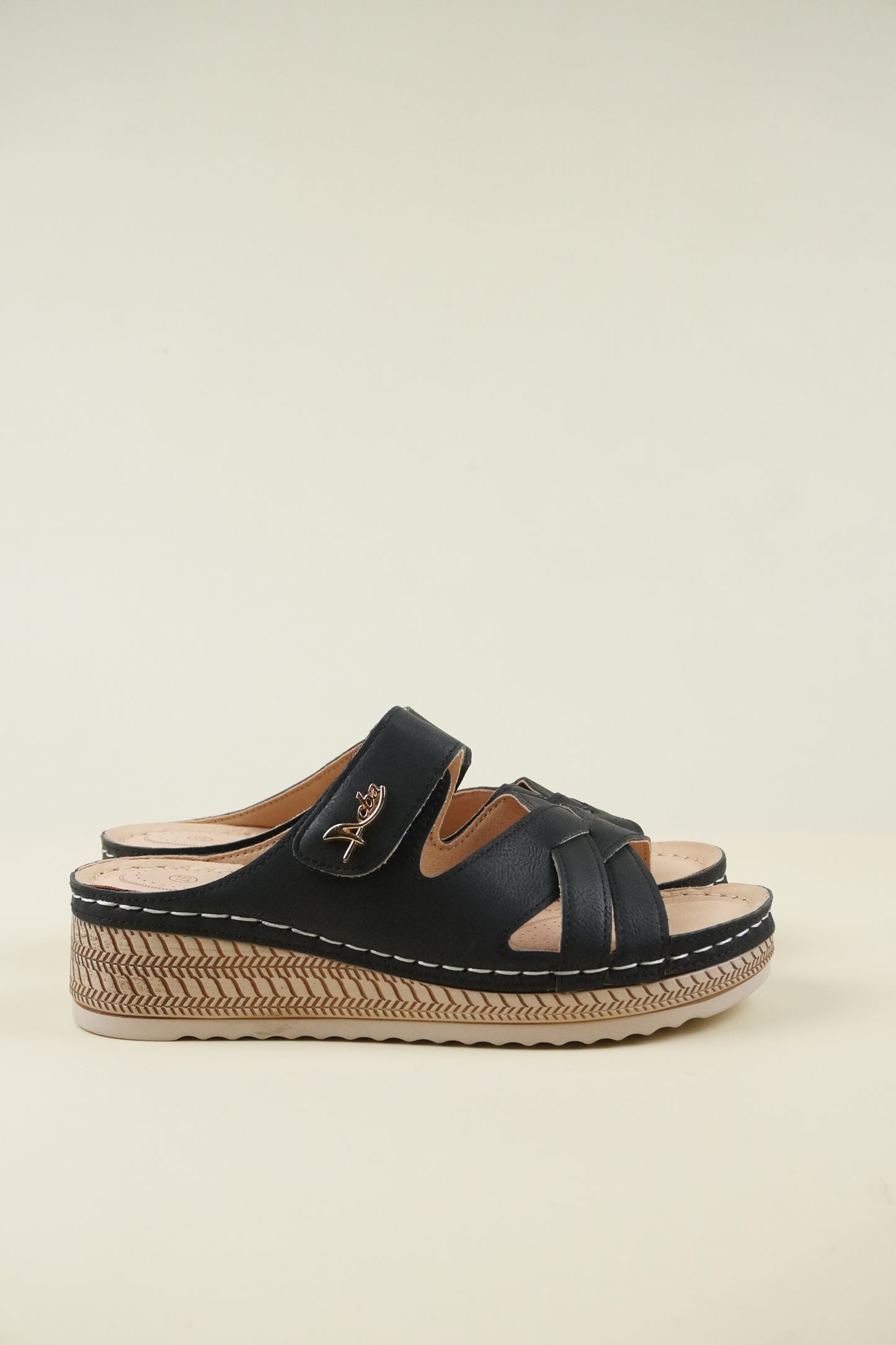 Open-Toe Wide-Fit Wedge Slippers 116 - Black