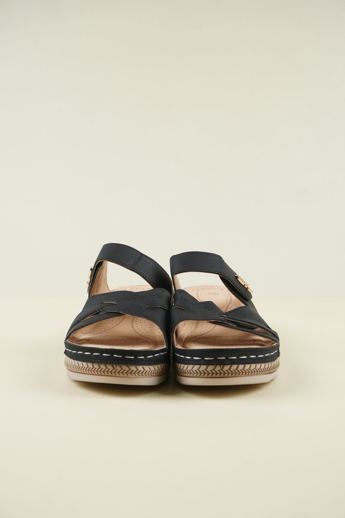 Open-Toe Wide-Fit Wedge Slippers 116 - Black
