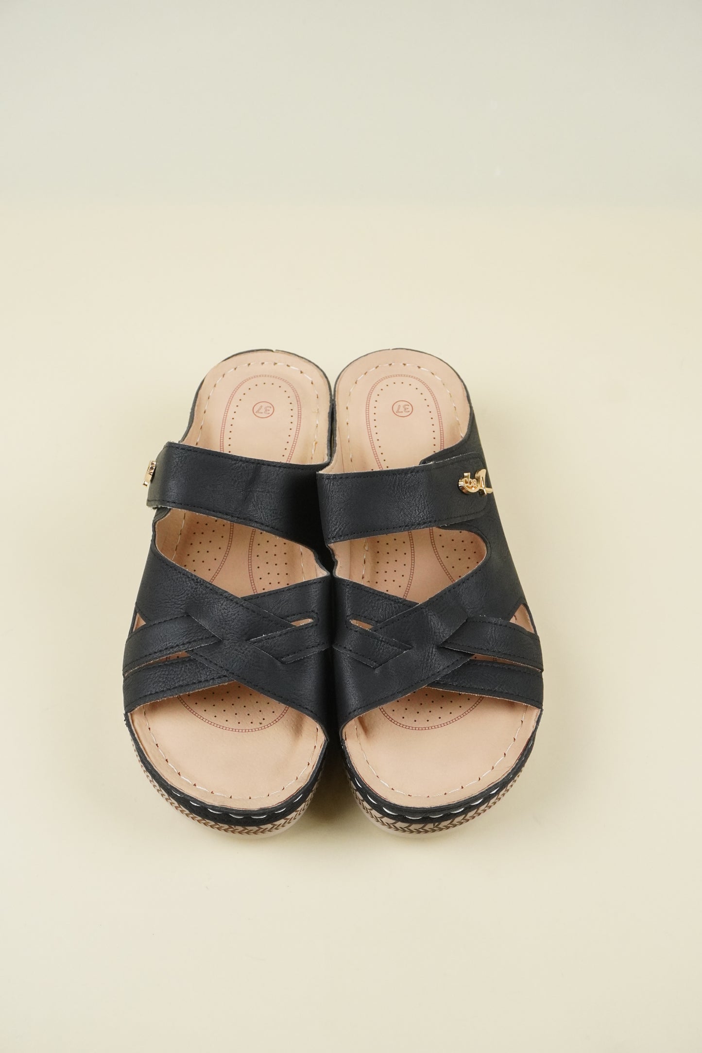 Open-Toe Wide-Fit Wedge Slippers 116 - Black