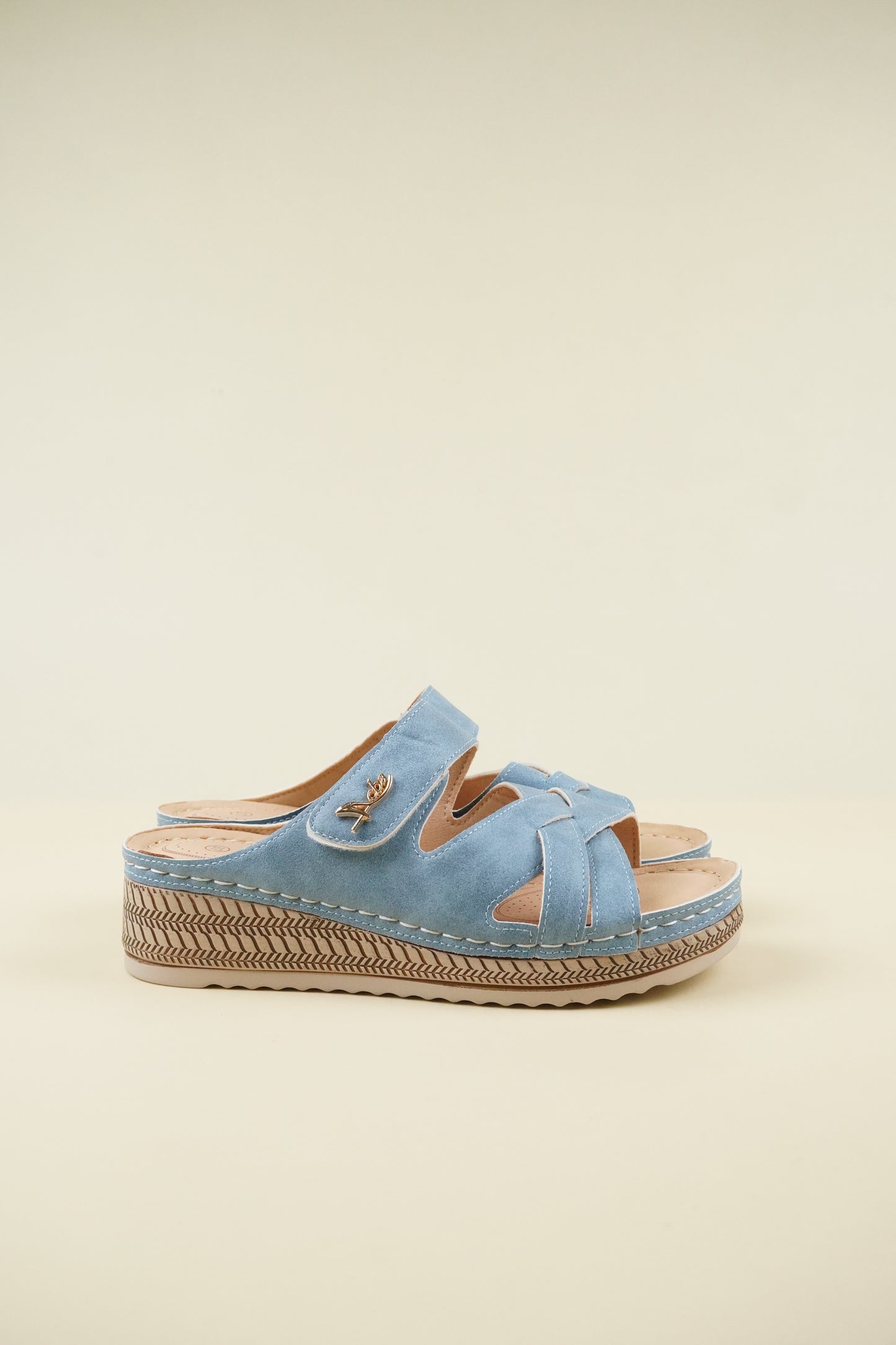 Open-Toe Wide-Fit Wedge Slippers 116 - Blue