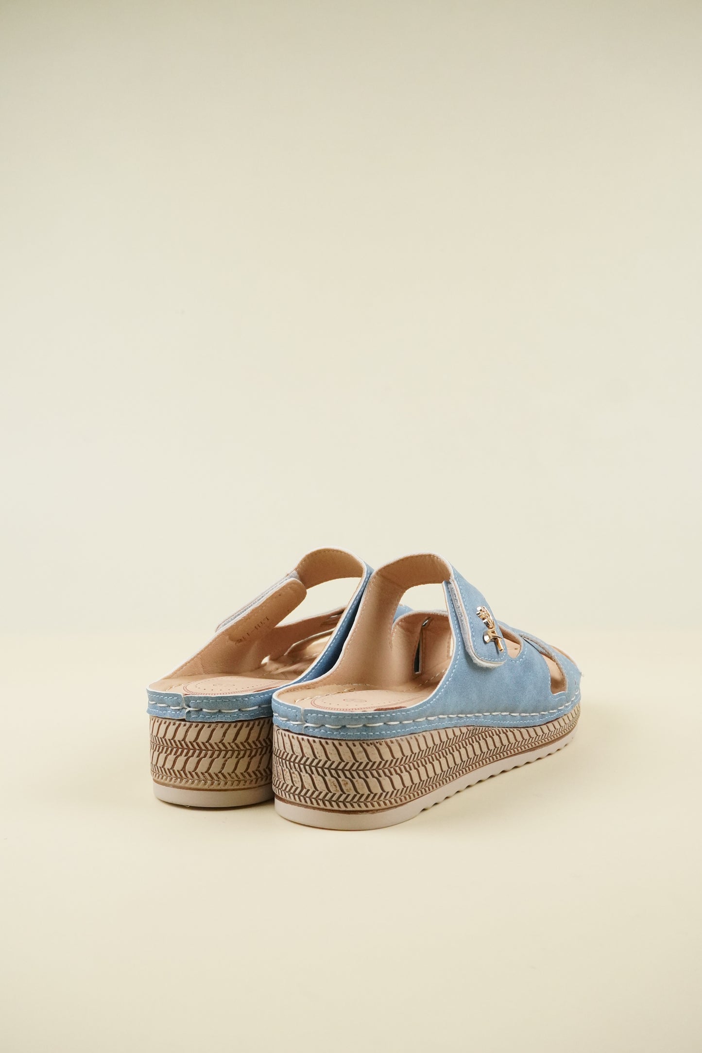 Open-Toe Wide-Fit Wedge Slippers 116 - Blue