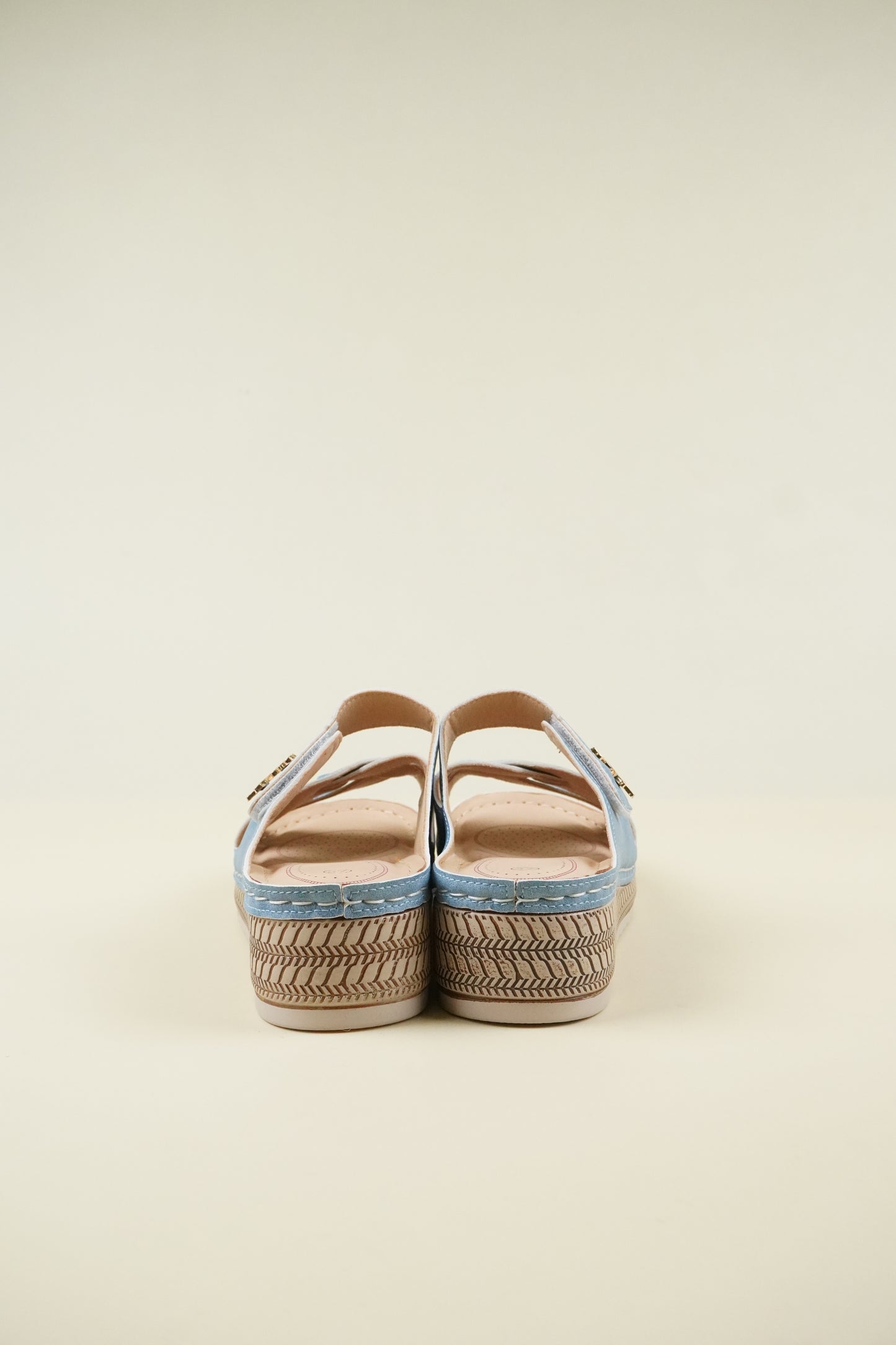 Open-Toe Wide-Fit Wedge Slippers 116 - Blue