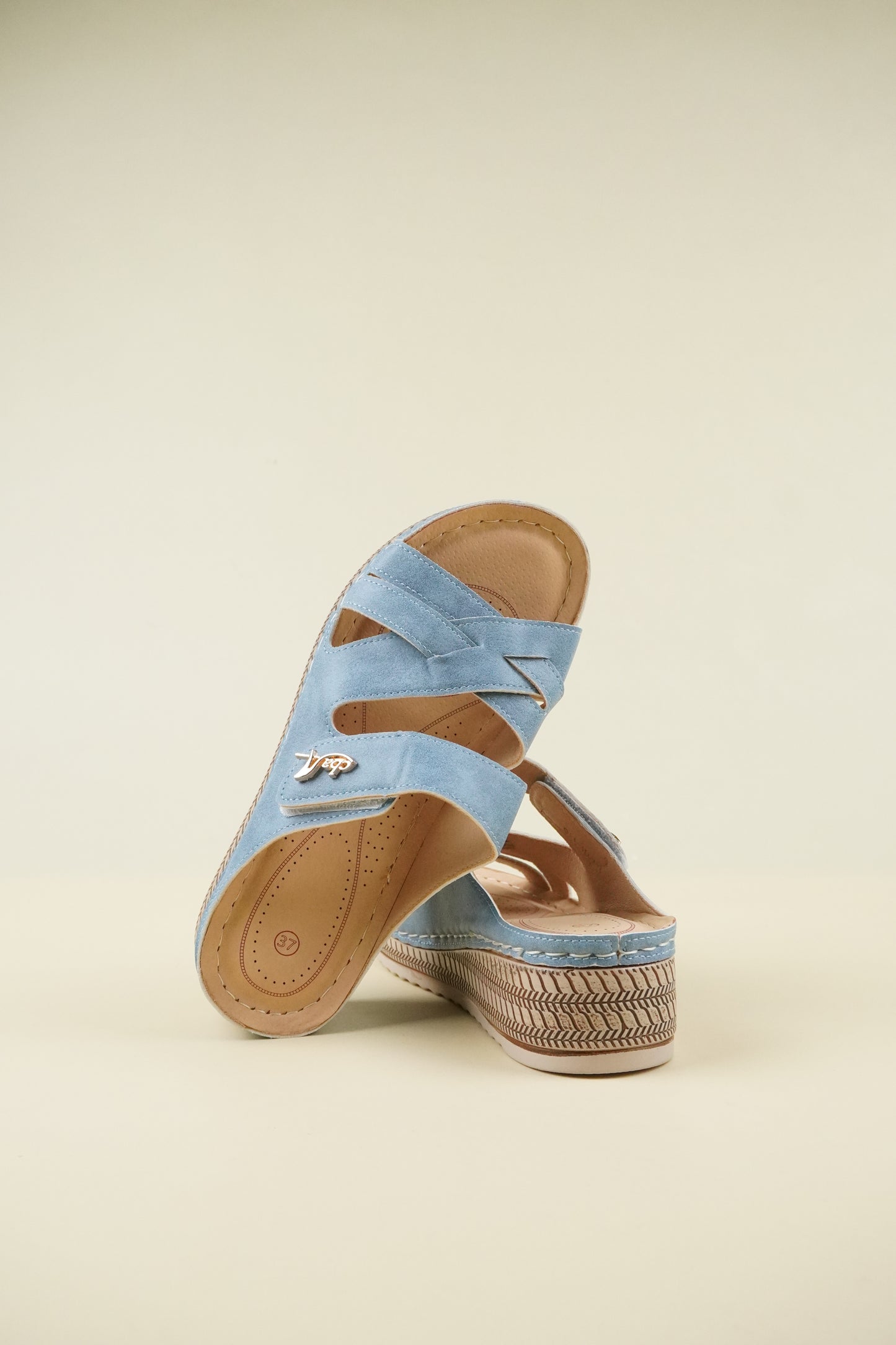 Open-Toe Wide-Fit Wedge Slippers 116 - Blue