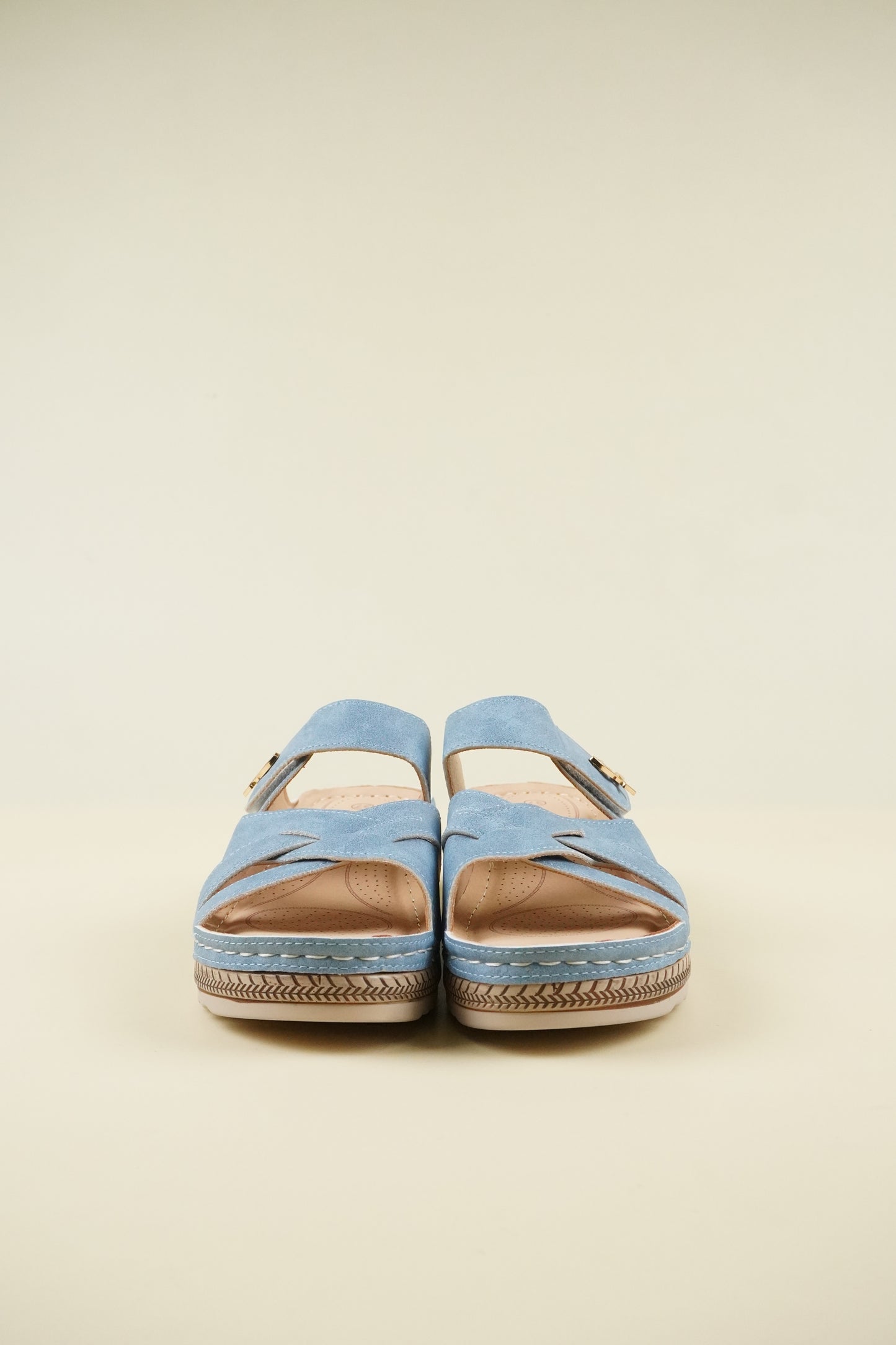 Open-Toe Wide-Fit Wedge Slippers 116 - Blue