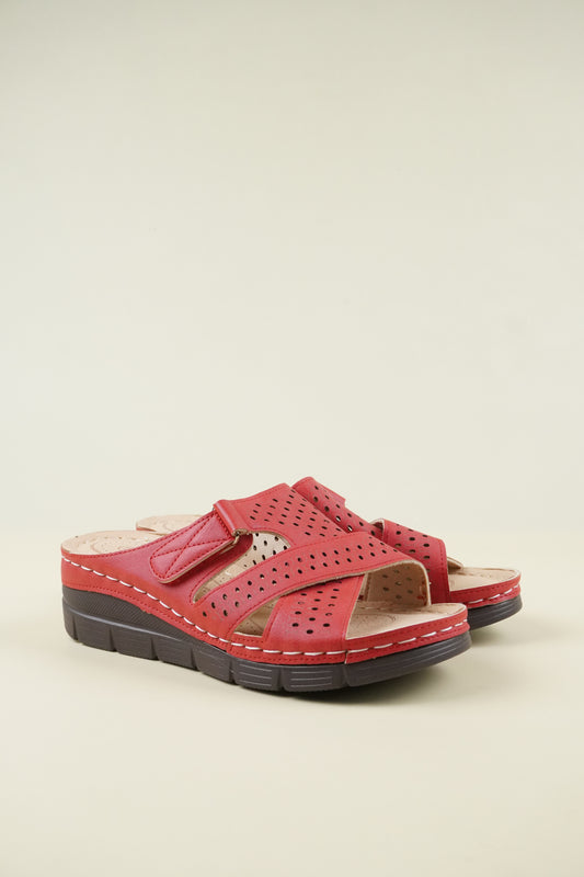 Nyitott Orrú Széles Szabású Wedge Papucs 112 - Piros