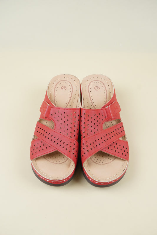 Nyitott Orrú Széles Szabású Wedge Papucs 112 - Piros