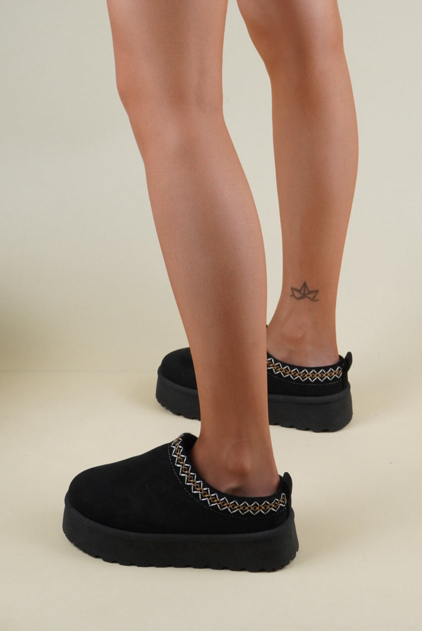 Platformed Winter Slippers - Black