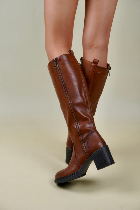 Heeled Knee High Boots - Camel